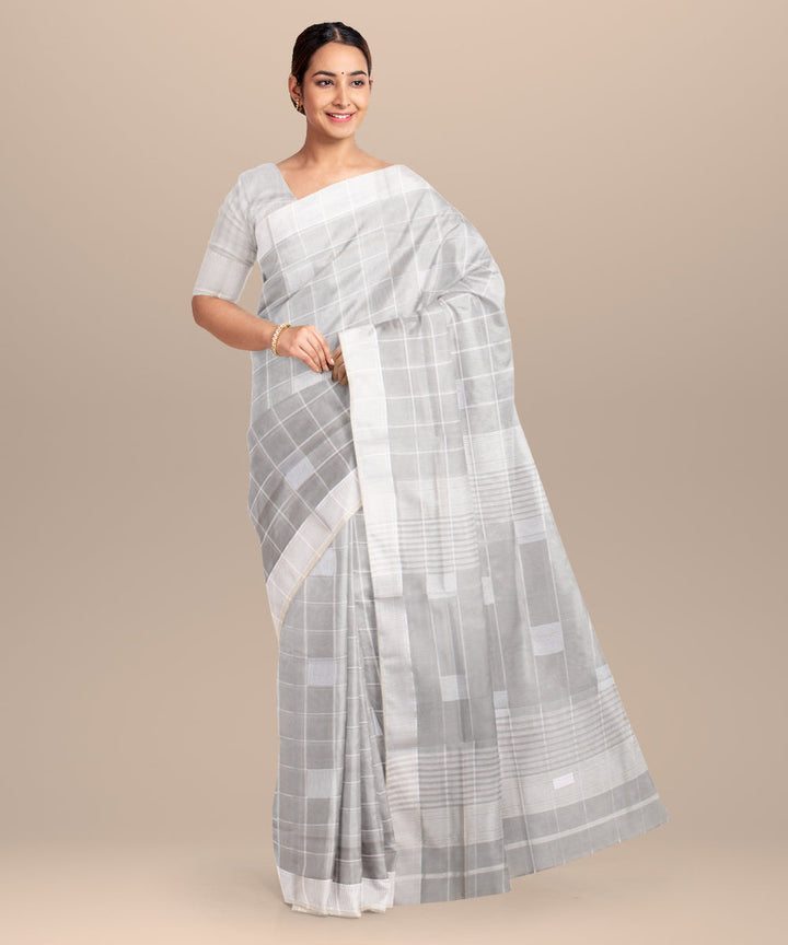 Light grey blue maheshwari handloom cotton silk saree