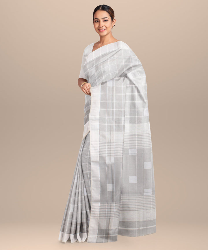 Light grey blue maheshwari handloom cotton silk saree