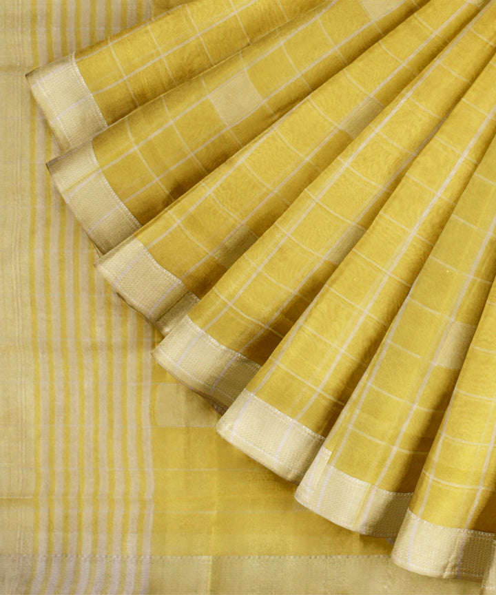 Yellow off white maheshwari handloom cotton silk saree