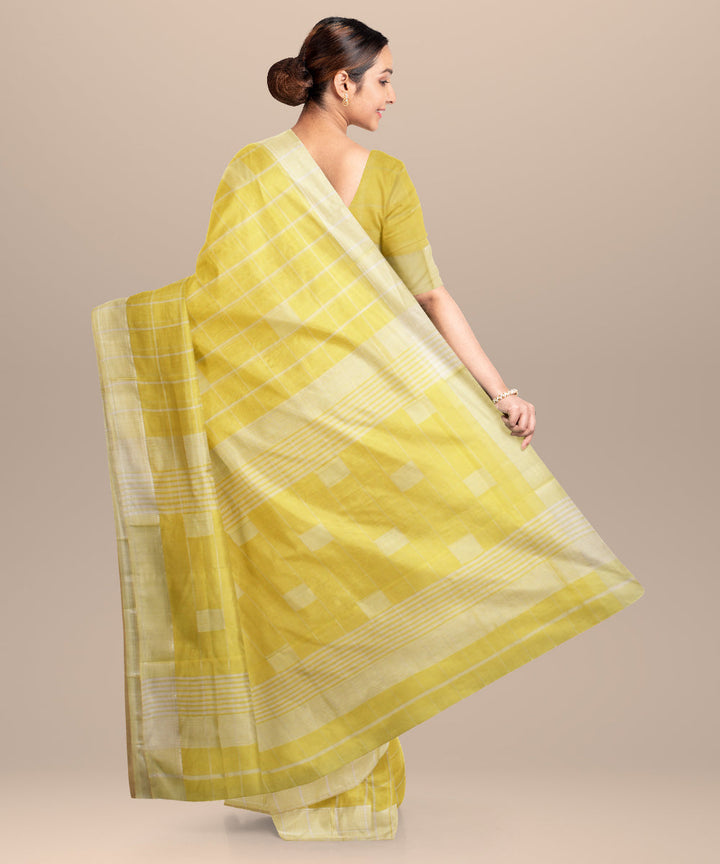 Yellow off white maheshwari handloom cotton silk saree