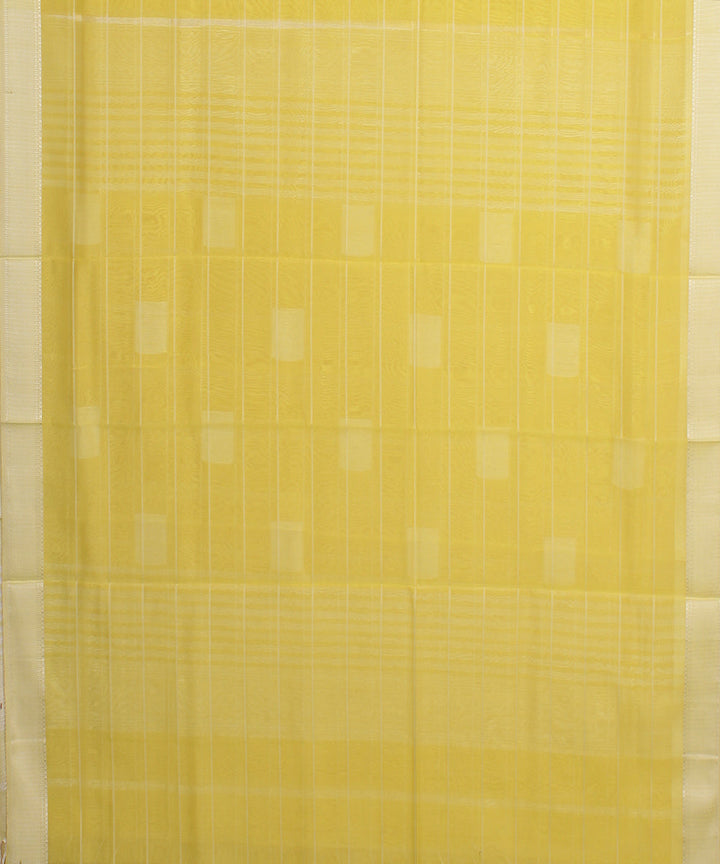 Yellow off white maheshwari handloom cotton silk saree