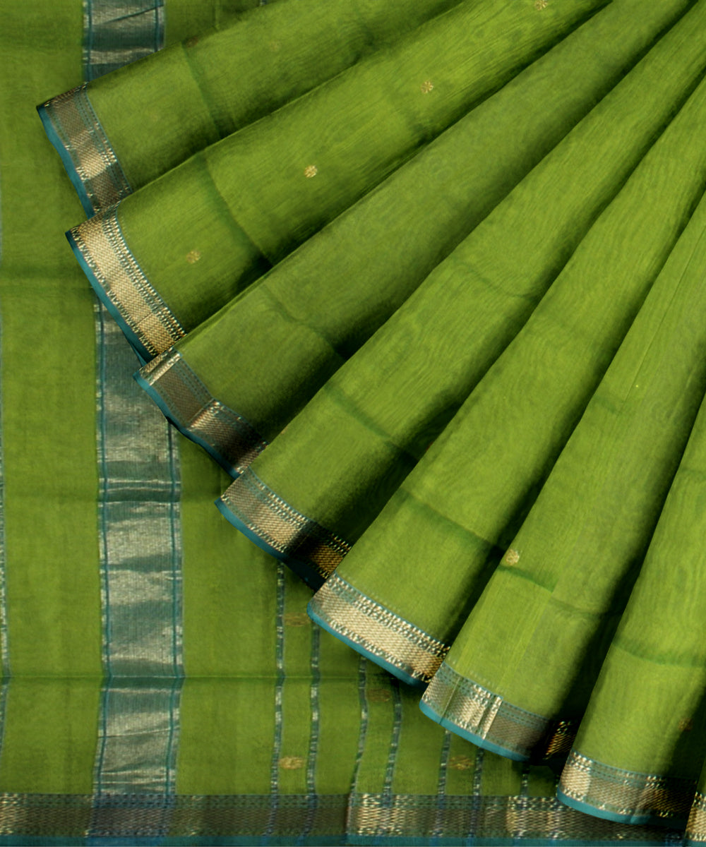 Olive green handloom maheshwari cotton silk saree