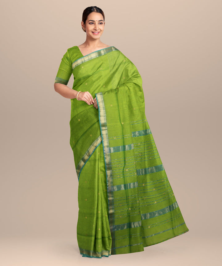 Olive green handloom maheshwari cotton silk saree