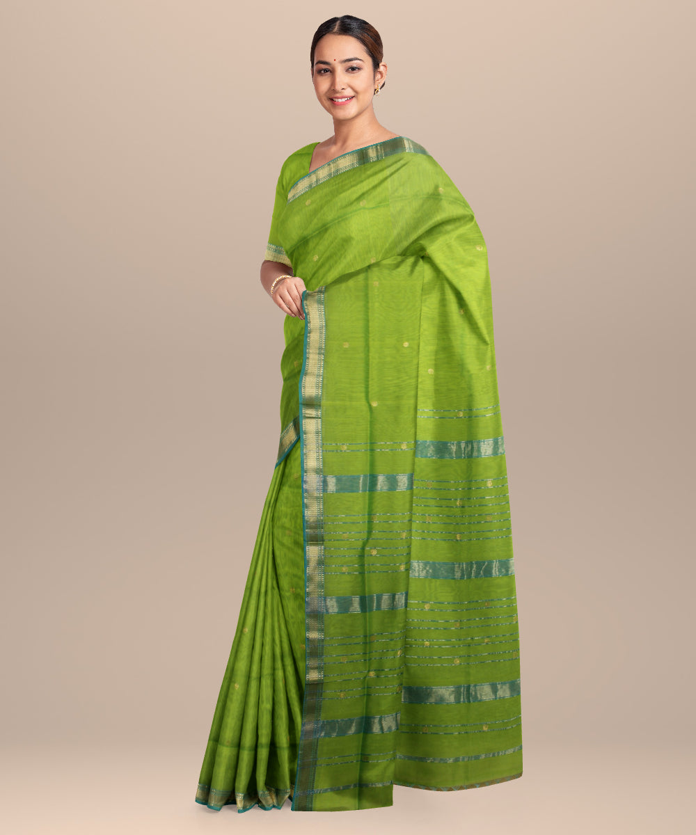 Olive green handloom maheshwari cotton silk saree