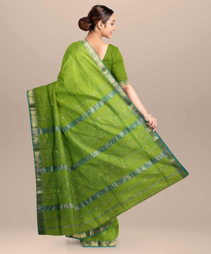 Olive green handloom maheshwari cotton silk saree