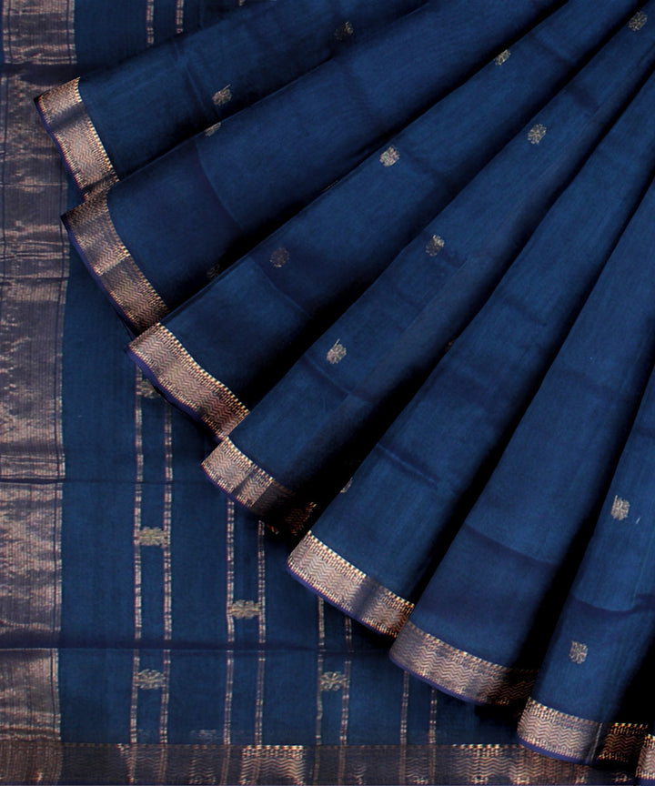 Royal blue maheshwari handloom cotton silk saree
