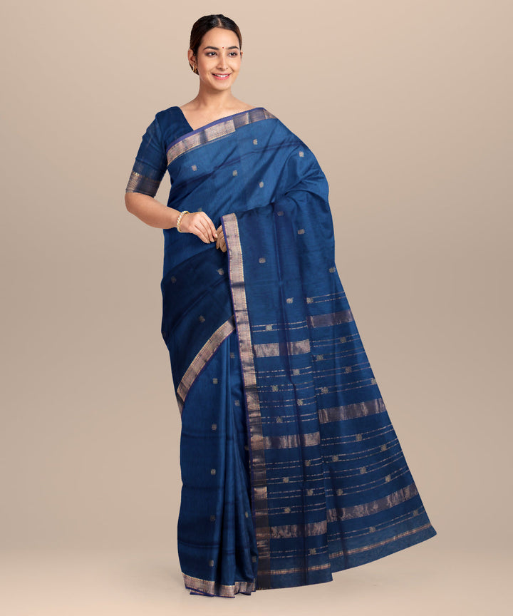 Royal blue maheshwari handloom cotton silk saree