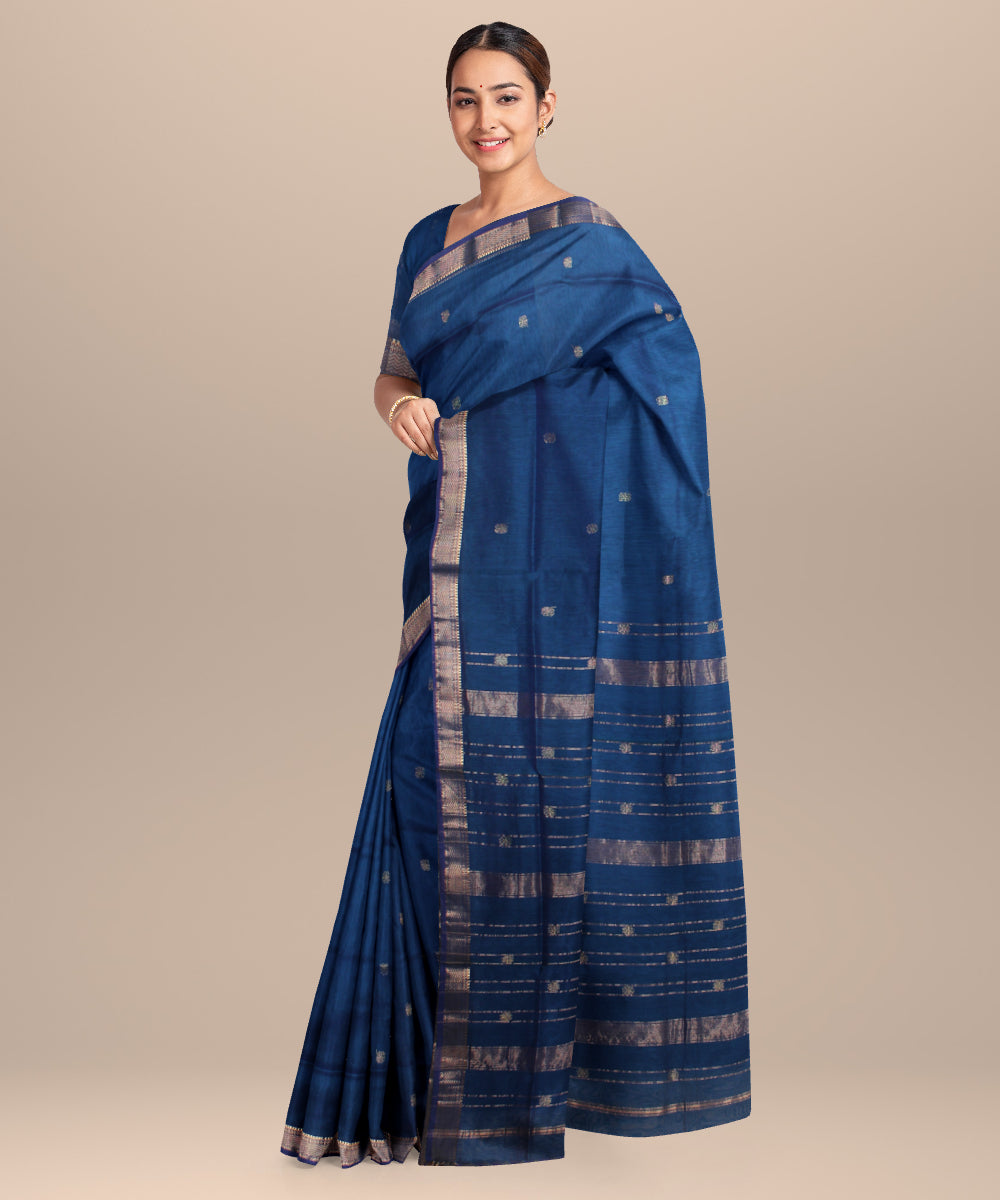 Royal blue maheshwari handloom cotton silk saree