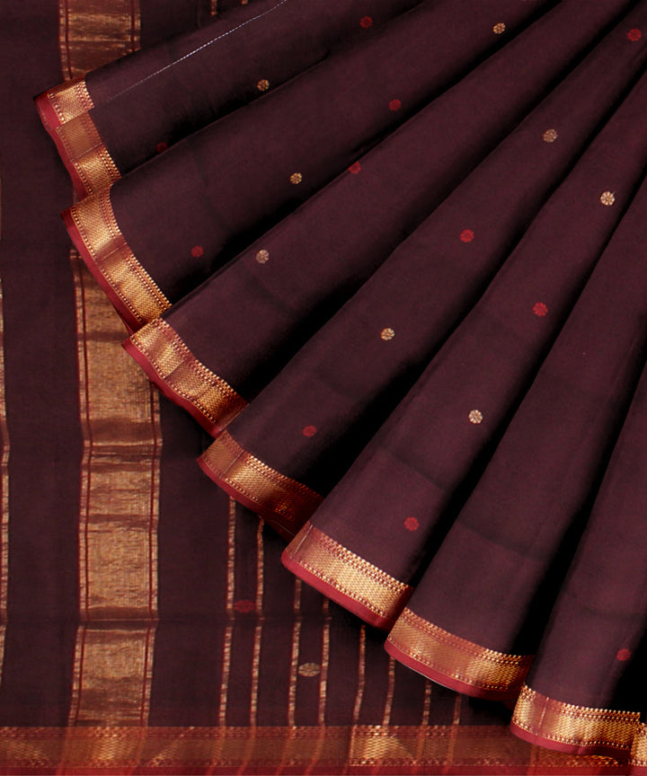 Brown red maheshwari handloom cotton silk saree