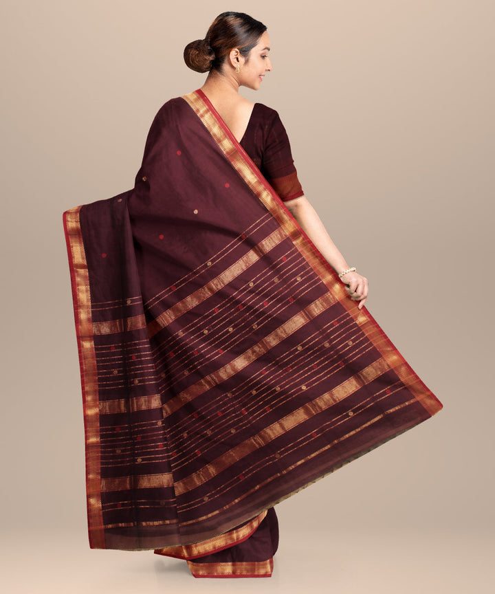 Brown red maheshwari handloom cotton silk saree