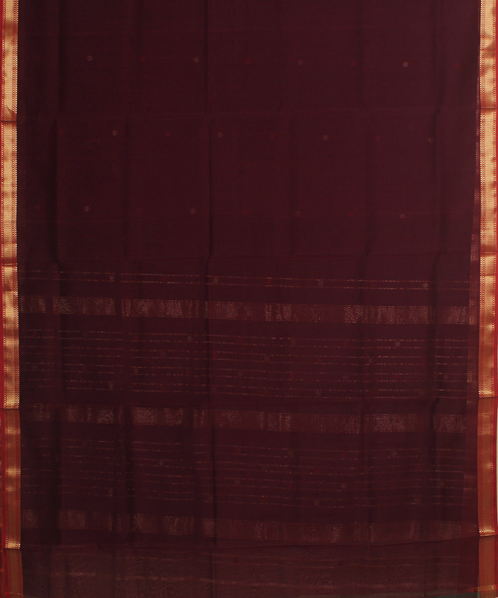 Brown red maheshwari handloom cotton silk saree