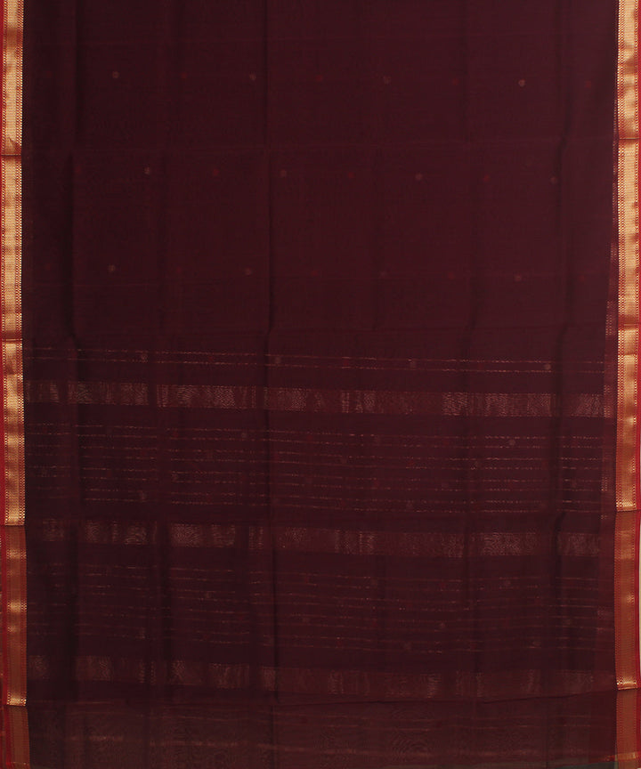 Brown red maheshwari handloom cotton silk saree