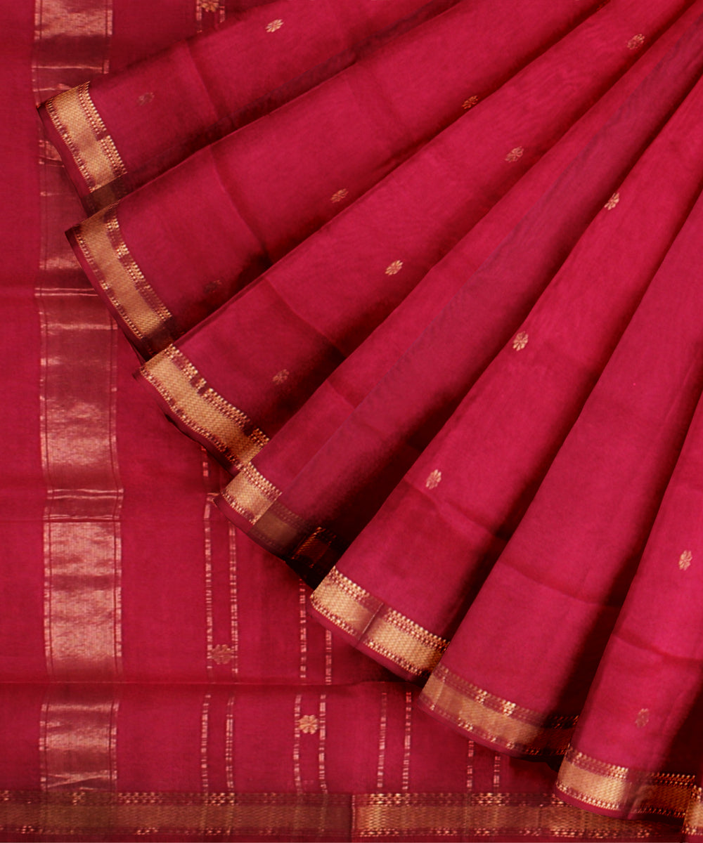 Pink handloom maheshwari cotton silk saree