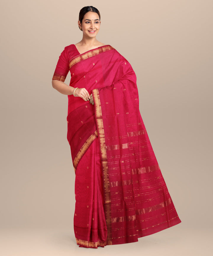 Pink handloom maheshwari cotton silk saree