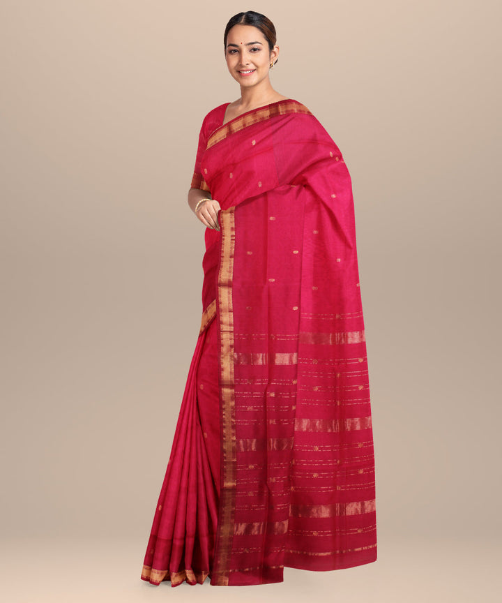 Pink handloom maheshwari cotton silk saree