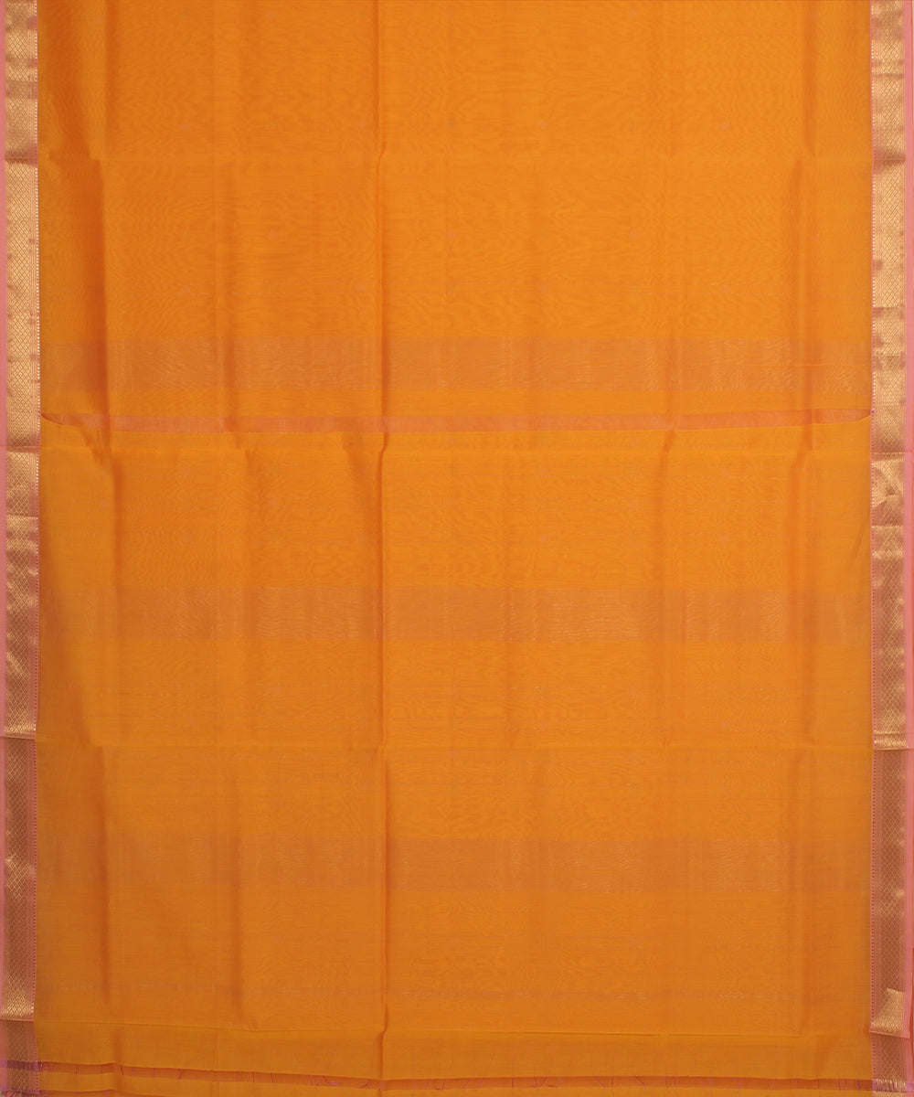 Yellow pink maheshwari handloom cotton silk saree