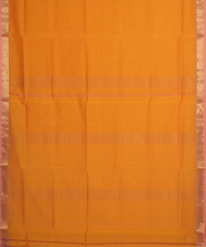 Yellow pink maheshwari handloom cotton silk saree