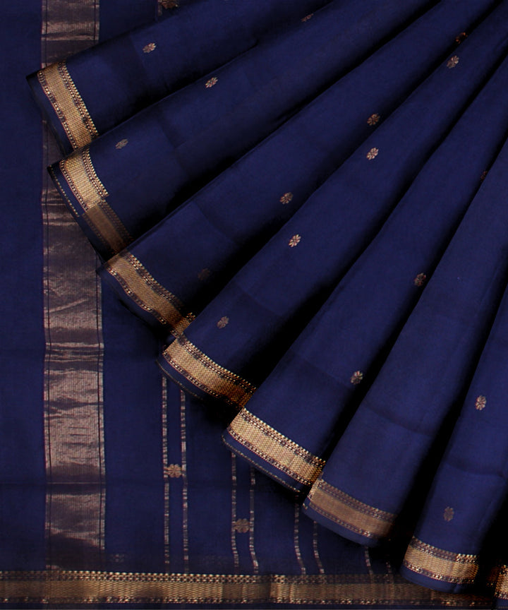 Navy blue maheshwari handloom cotton silk saree