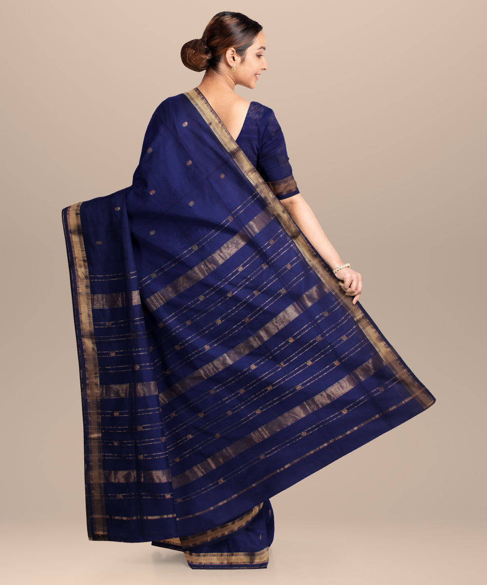 Navy blue maheshwari handloom cotton silk saree