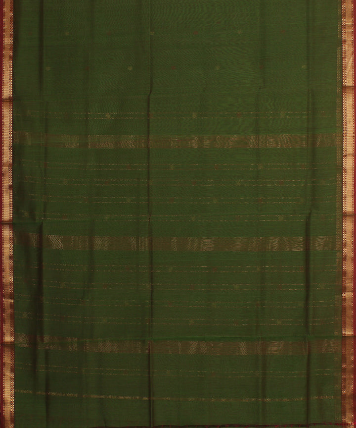 Forest green red maheshwari handloom cotton silk saree