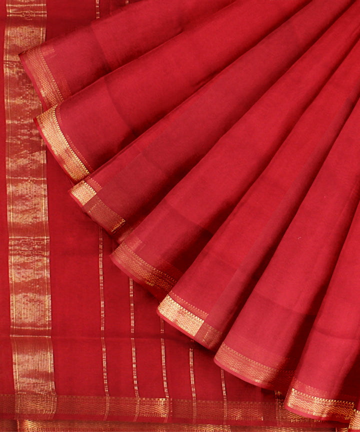 Red handloom maheshwari cotton silk saree