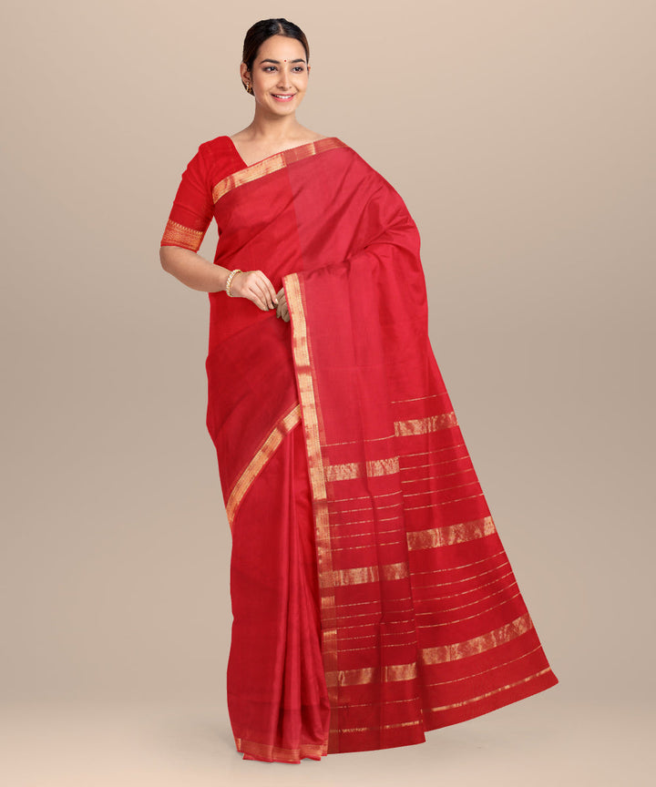 Red handloom maheshwari cotton silk saree