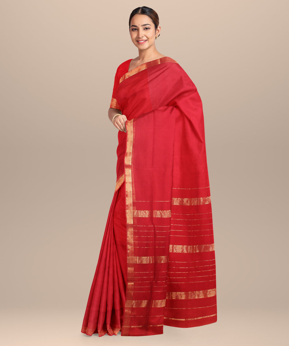 Red handloom maheshwari cotton silk saree