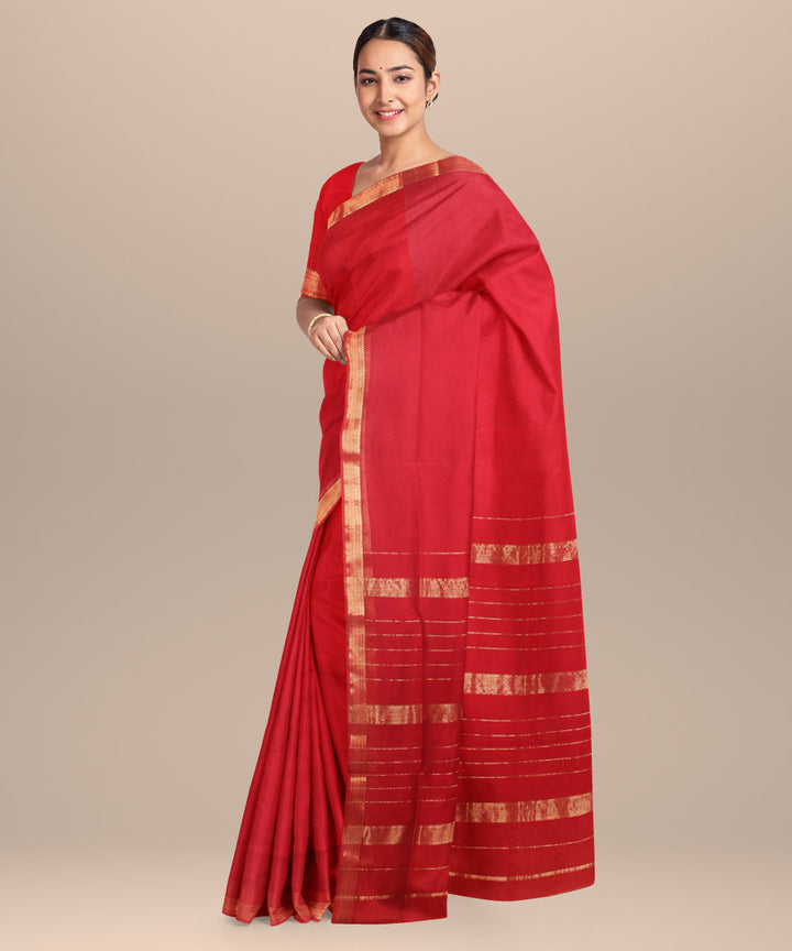 Red handloom maheshwari cotton silk saree