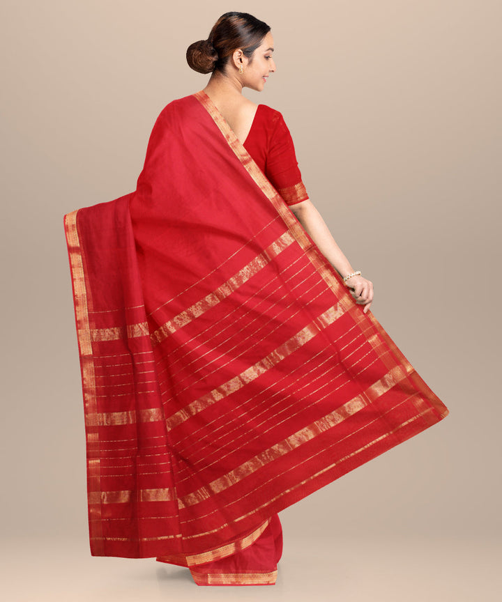 Red handloom maheshwari cotton silk saree