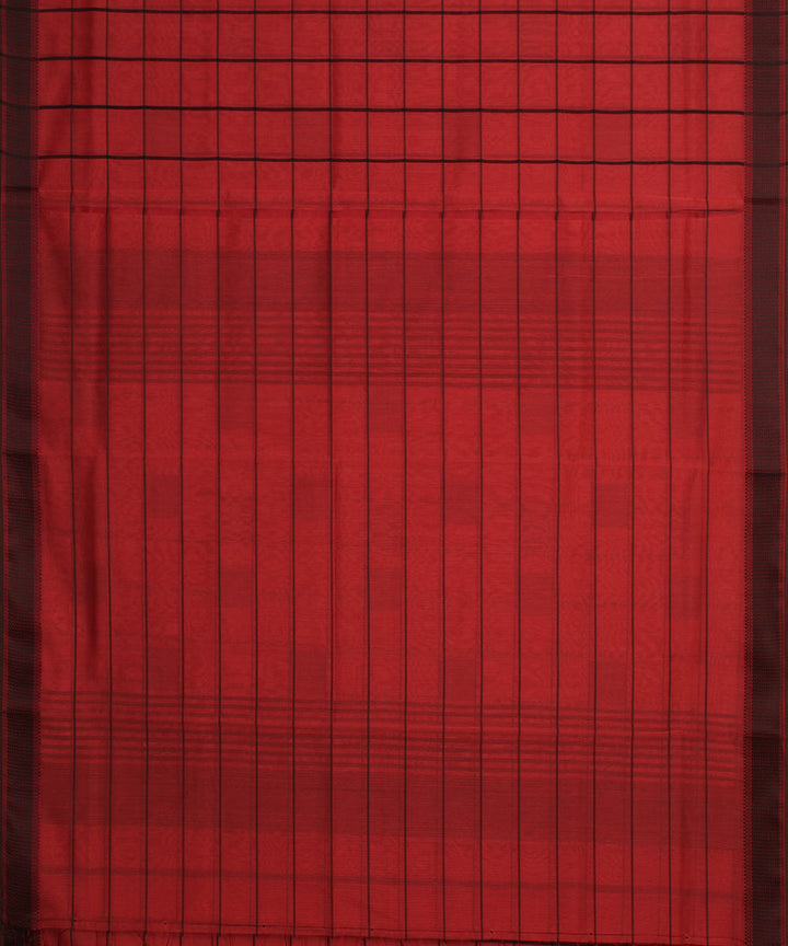 Dark red black maheshwari handloom cotton silk saree