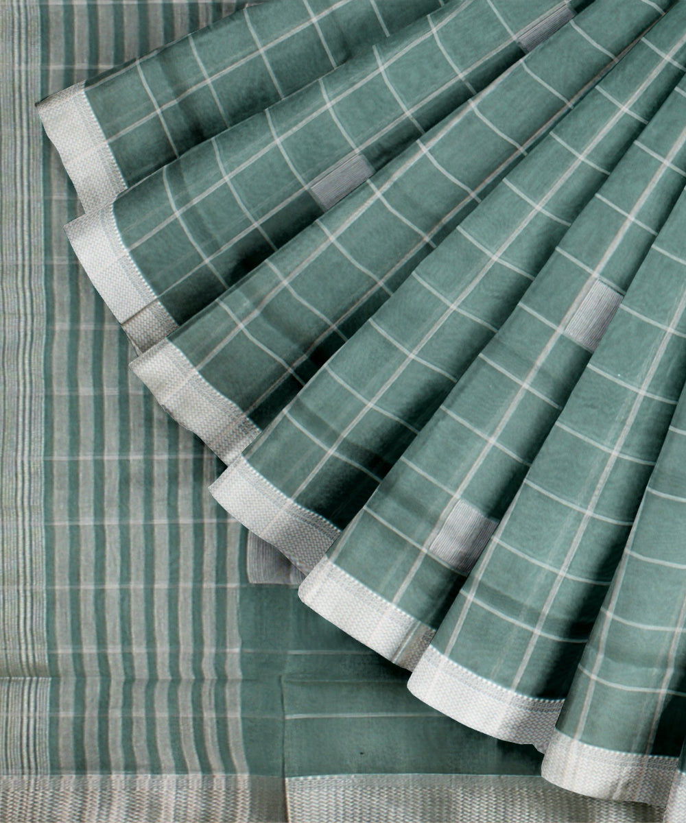 Sage green maheshwari handloom cotton silk saree