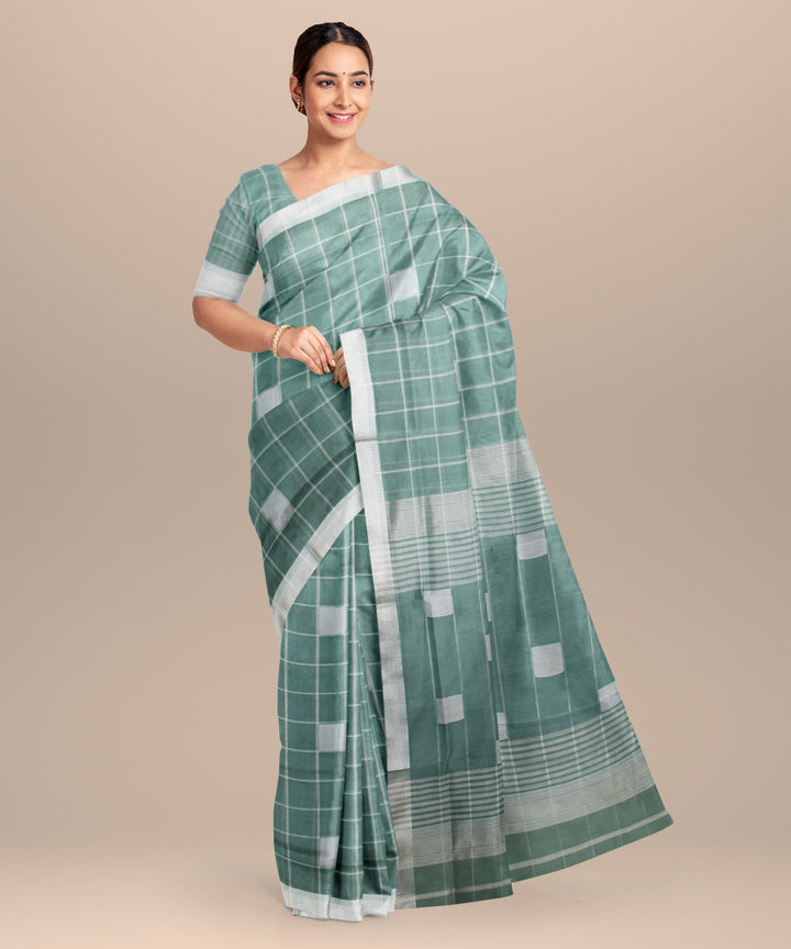 Sage green maheshwari handloom cotton silk saree