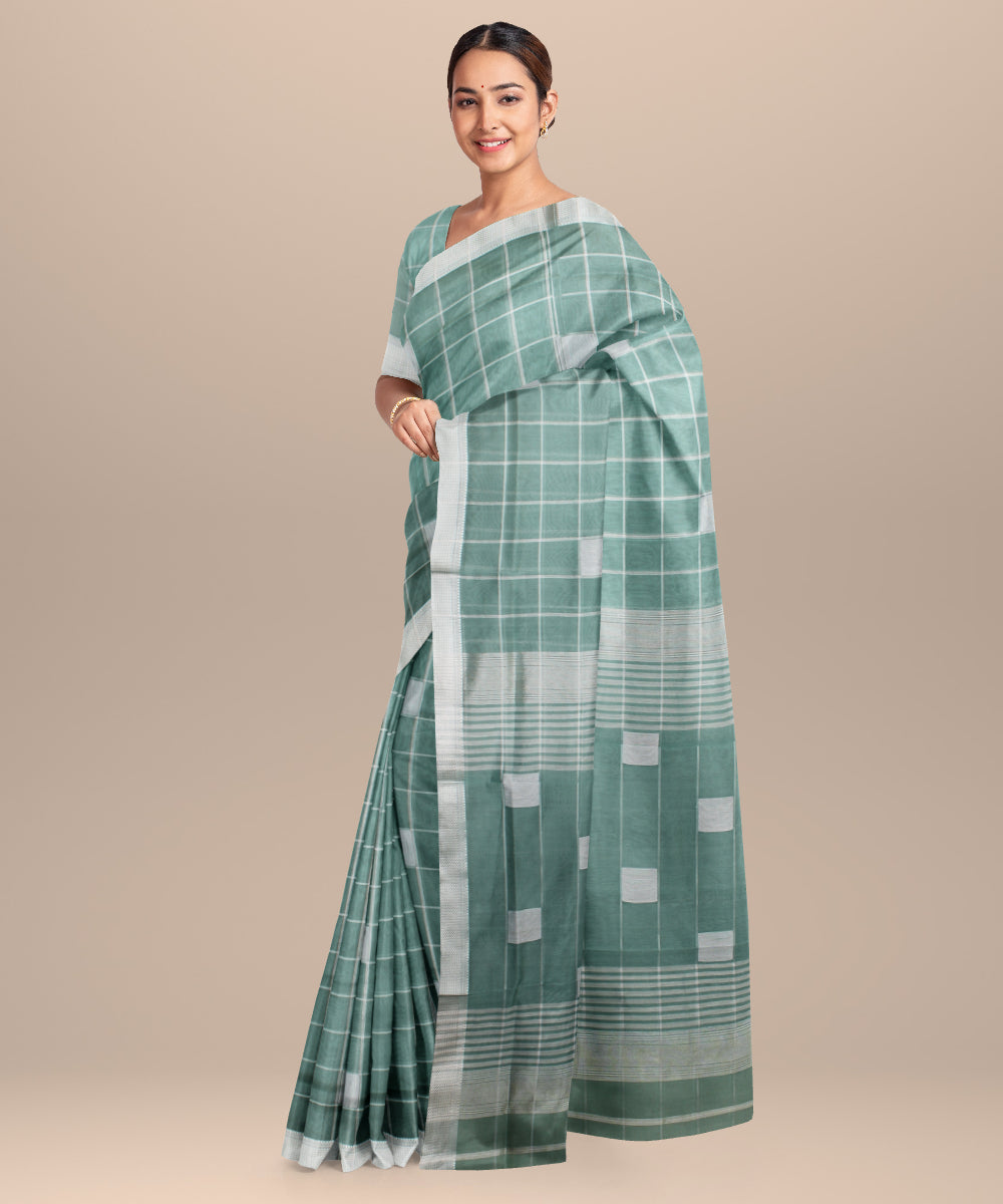 Sage green maheshwari handloom cotton silk saree