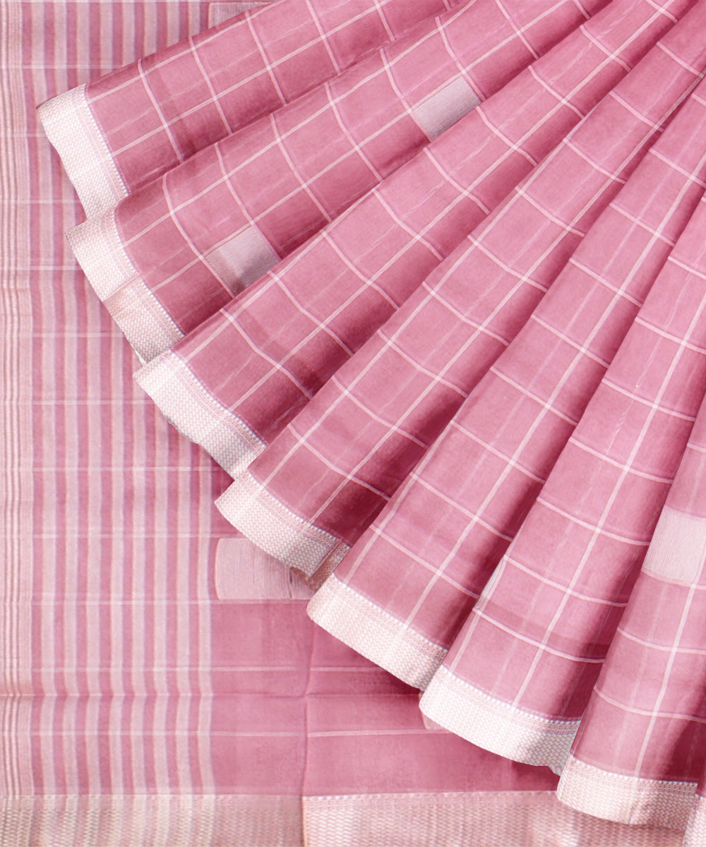 Baby pink maheshwari handloom cotton silk saree