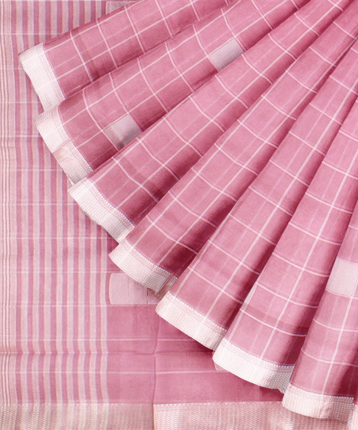 Baby pink maheshwari handloom cotton silk saree