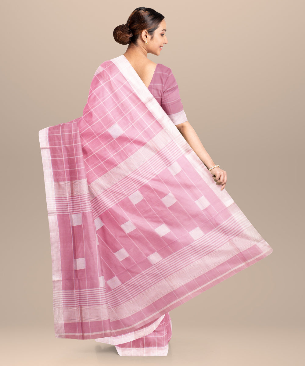 Baby pink maheshwari handloom cotton silk saree