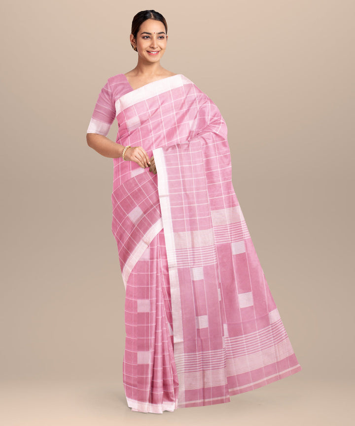 Baby pink maheshwari handloom cotton silk saree