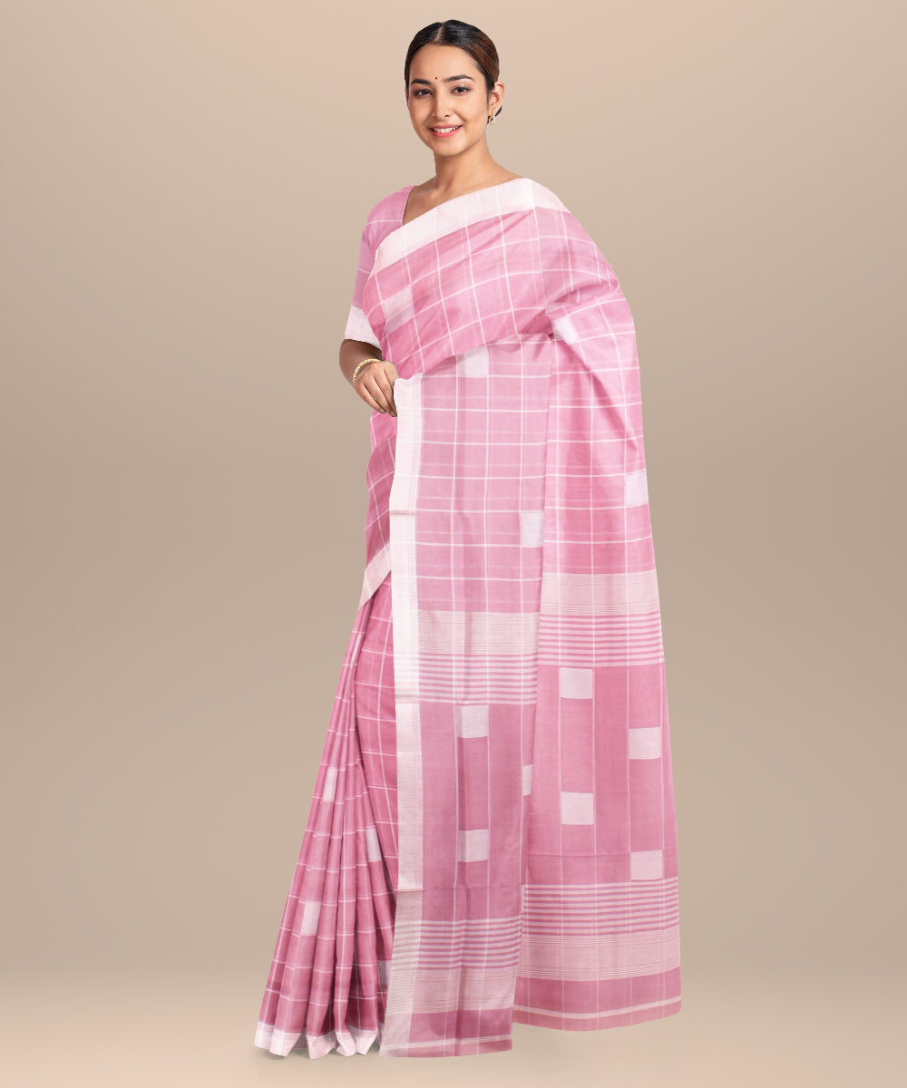 Baby pink maheshwari handloom cotton silk saree