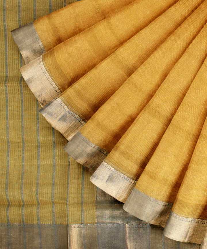 Yellow green maheshwari cotton silk handloom saree