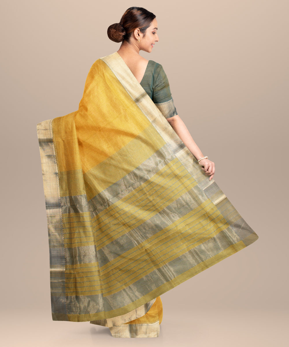 Yellow green maheshwari cotton silk handloom saree