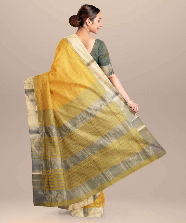 Yellow green maheshwari cotton silk handloom saree