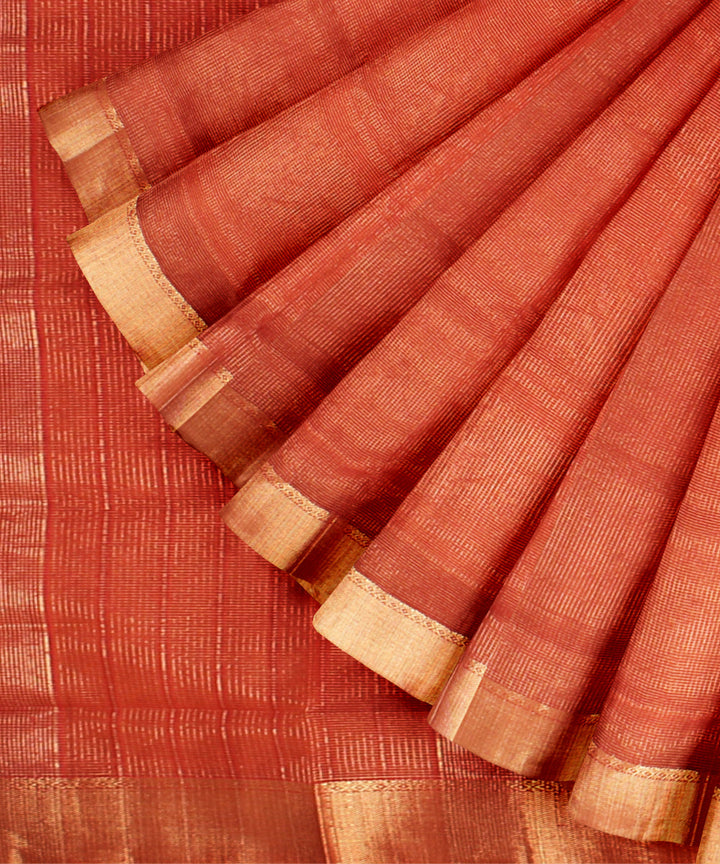 Orange red maheshwari handloom cotton silk saree