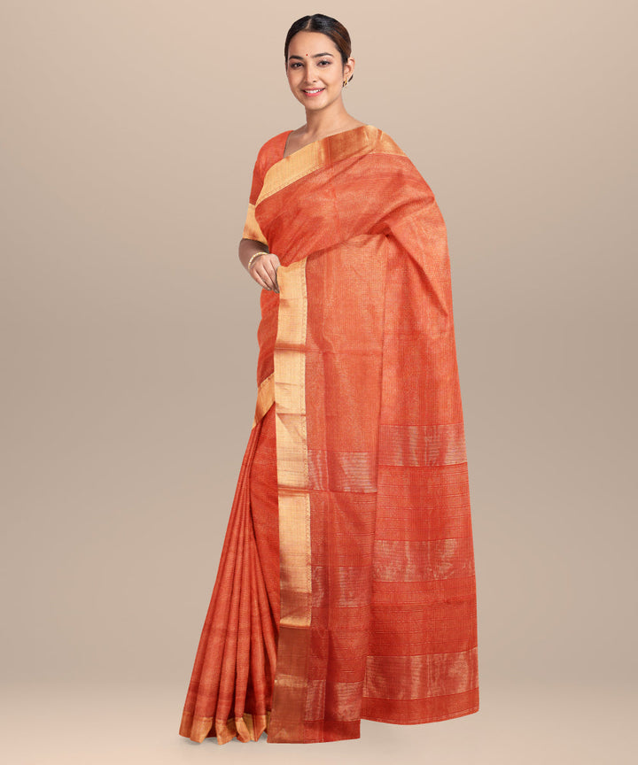 Orange red maheshwari handloom cotton silk saree