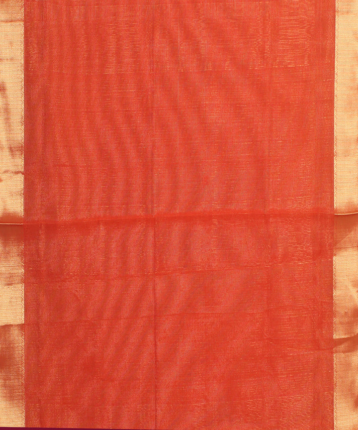 Orange red maheshwari handloom cotton silk saree