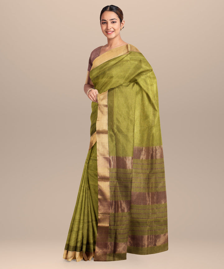 Green violet maheshwari handloom cotton silk saree