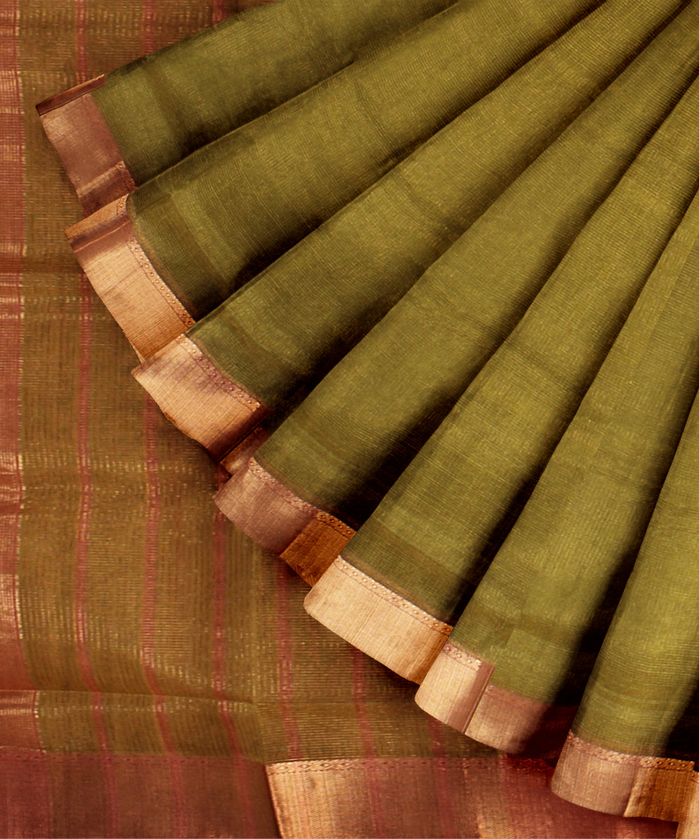 Green pink maheshwari handloom cotton silk saree