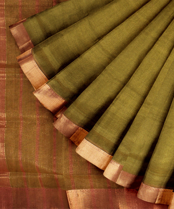 Green pink maheshwari handloom cotton silk saree