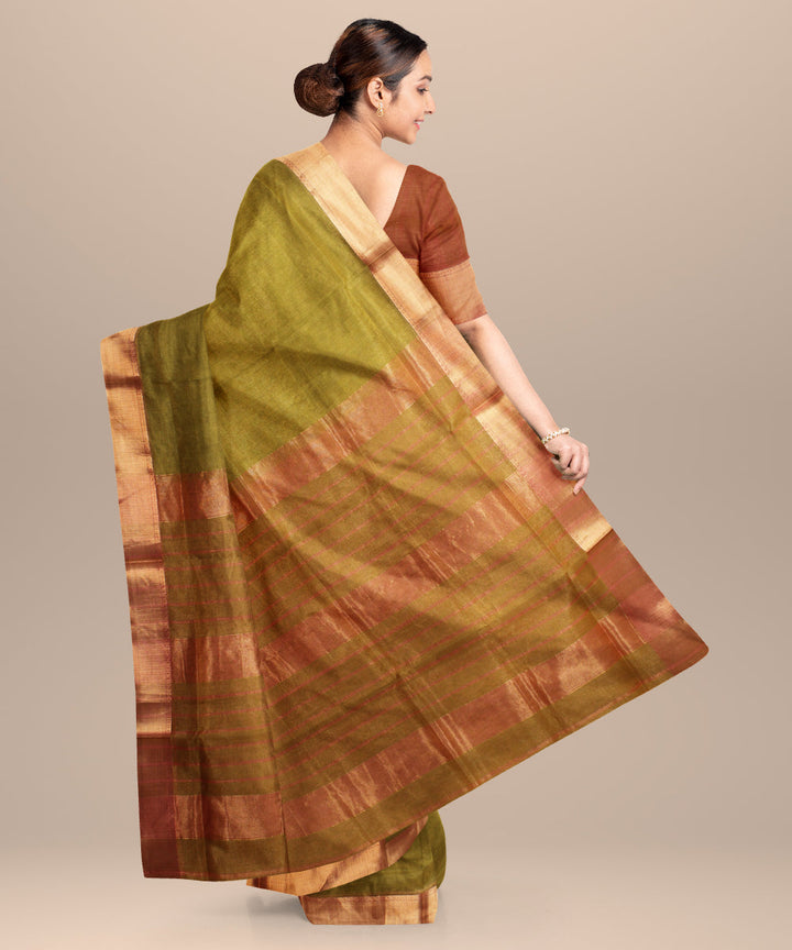 Green pink maheshwari handloom cotton silk saree