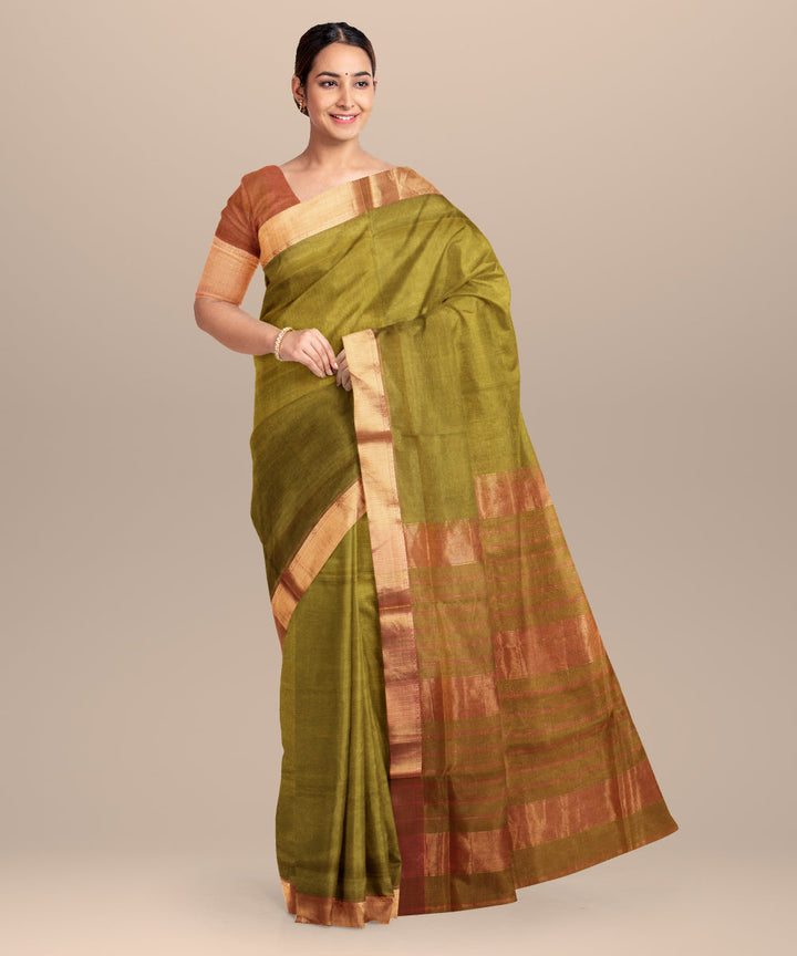 Green pink maheshwari handloom cotton silk saree