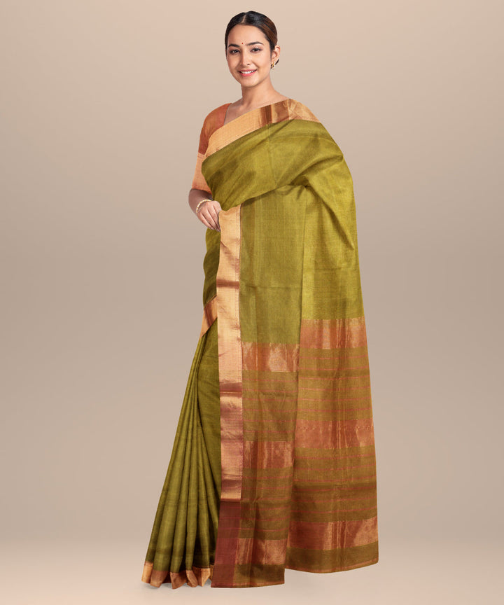 Green pink maheshwari handloom cotton silk saree